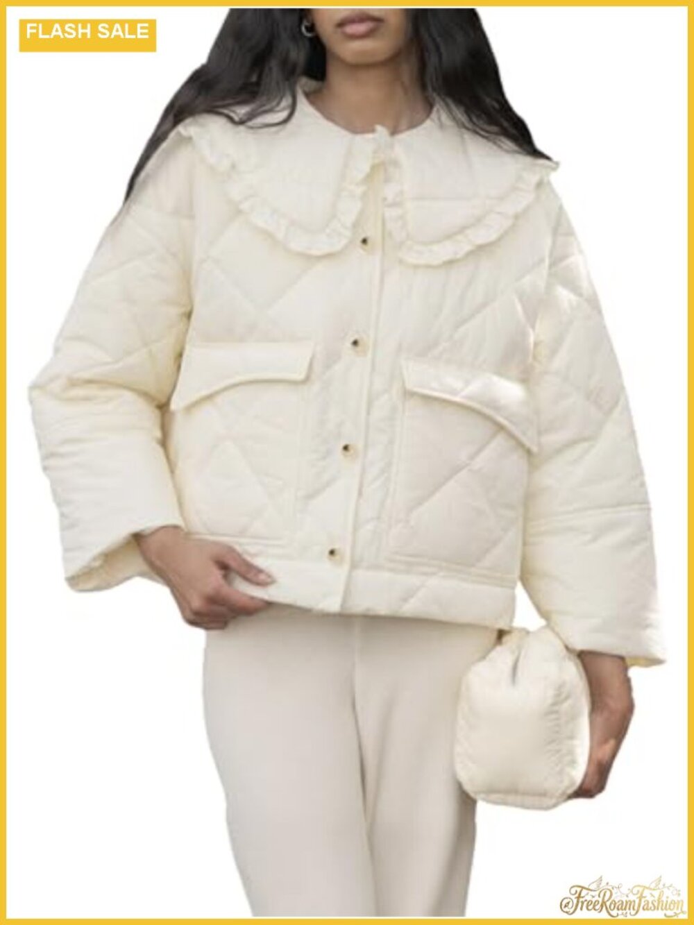 Cropped Quilted Puffer Jacket Frilly Peter Pan Collar Winter Coat